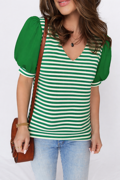 Threaded Pear Leighton Short Sleeve Patchwork Blouse