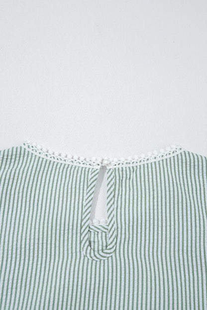 Threaded Pear Meredith Stripe Lace Patchwork Crew Neck Tank Top