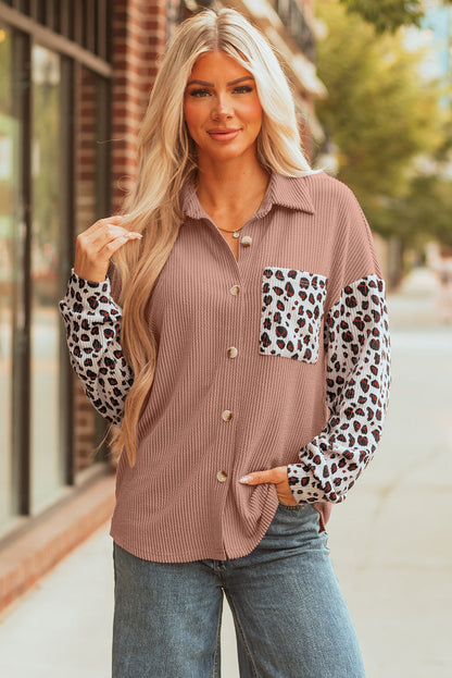 Threaded Pear Journee Leopard Ribbed Casual Shacket