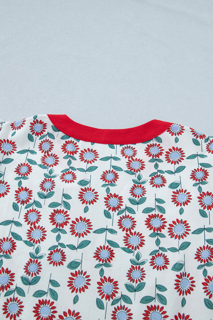 Threaded Pear Avery Trim Flutter Sleeve Blouse