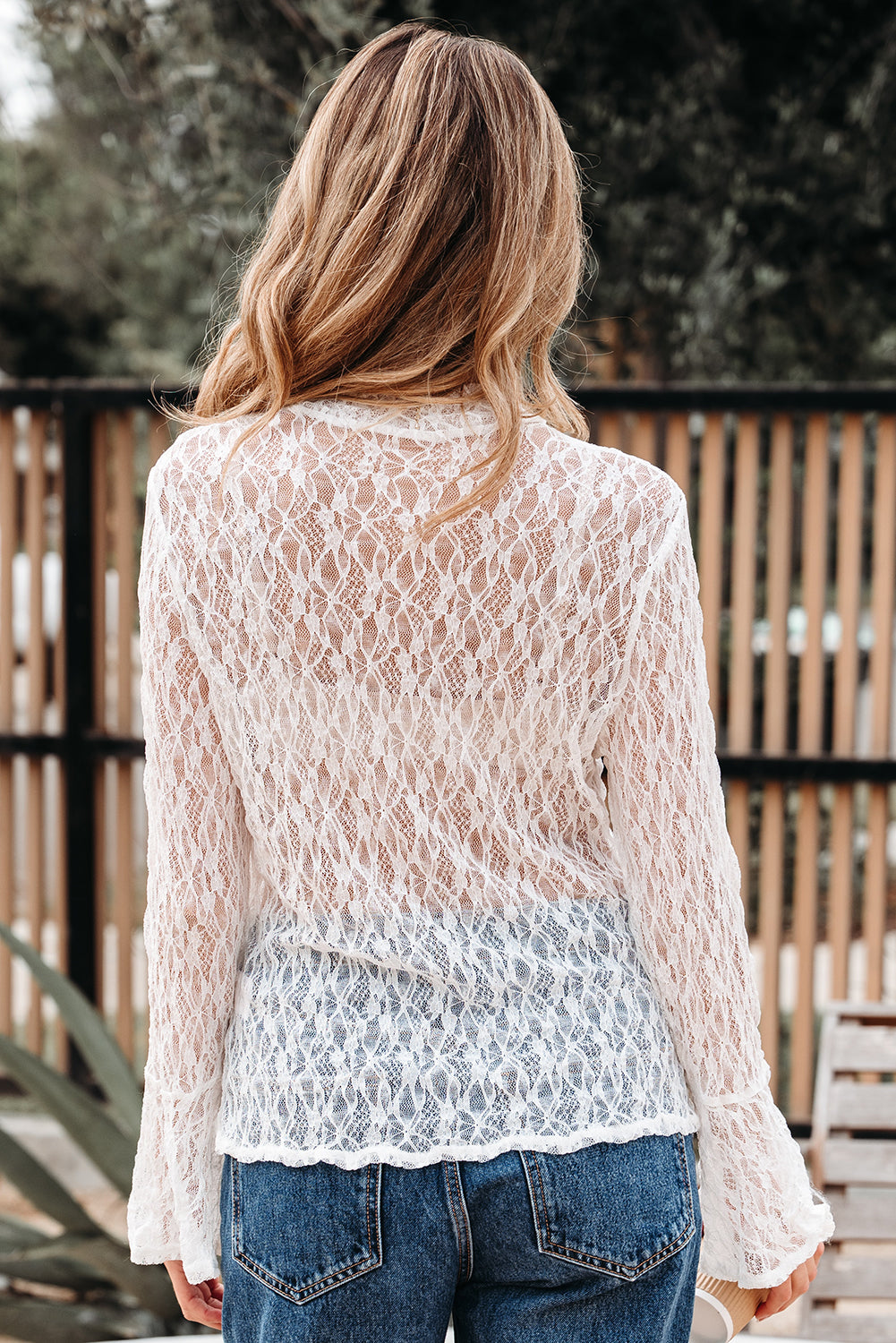 Threaded Pear Laurel Bell Sleeve Mock Blouse