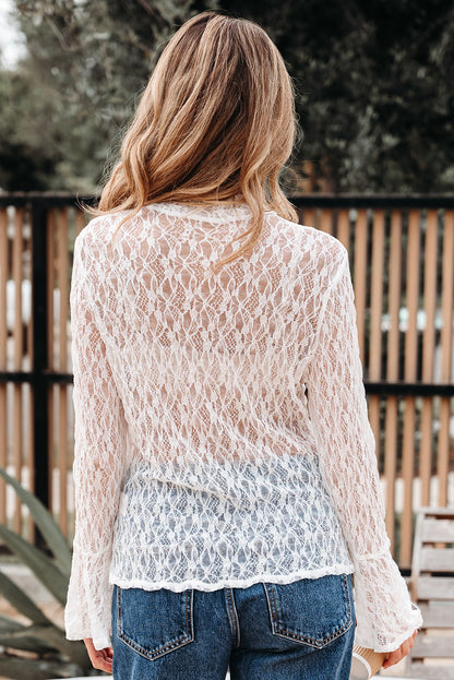 Threaded Pear Laurel Bell Sleeve Mock Blouse