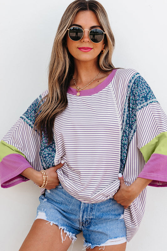 Threaded Pear Kyra Patchwork Bracelet Sleeve Blouse