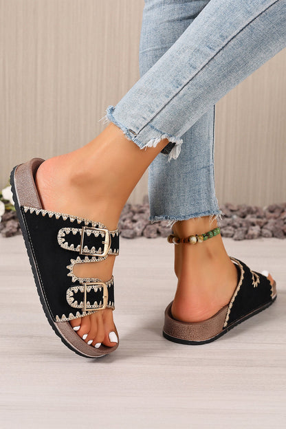 Threaded Pear Kehlani Buckle Faux Suede Slippers