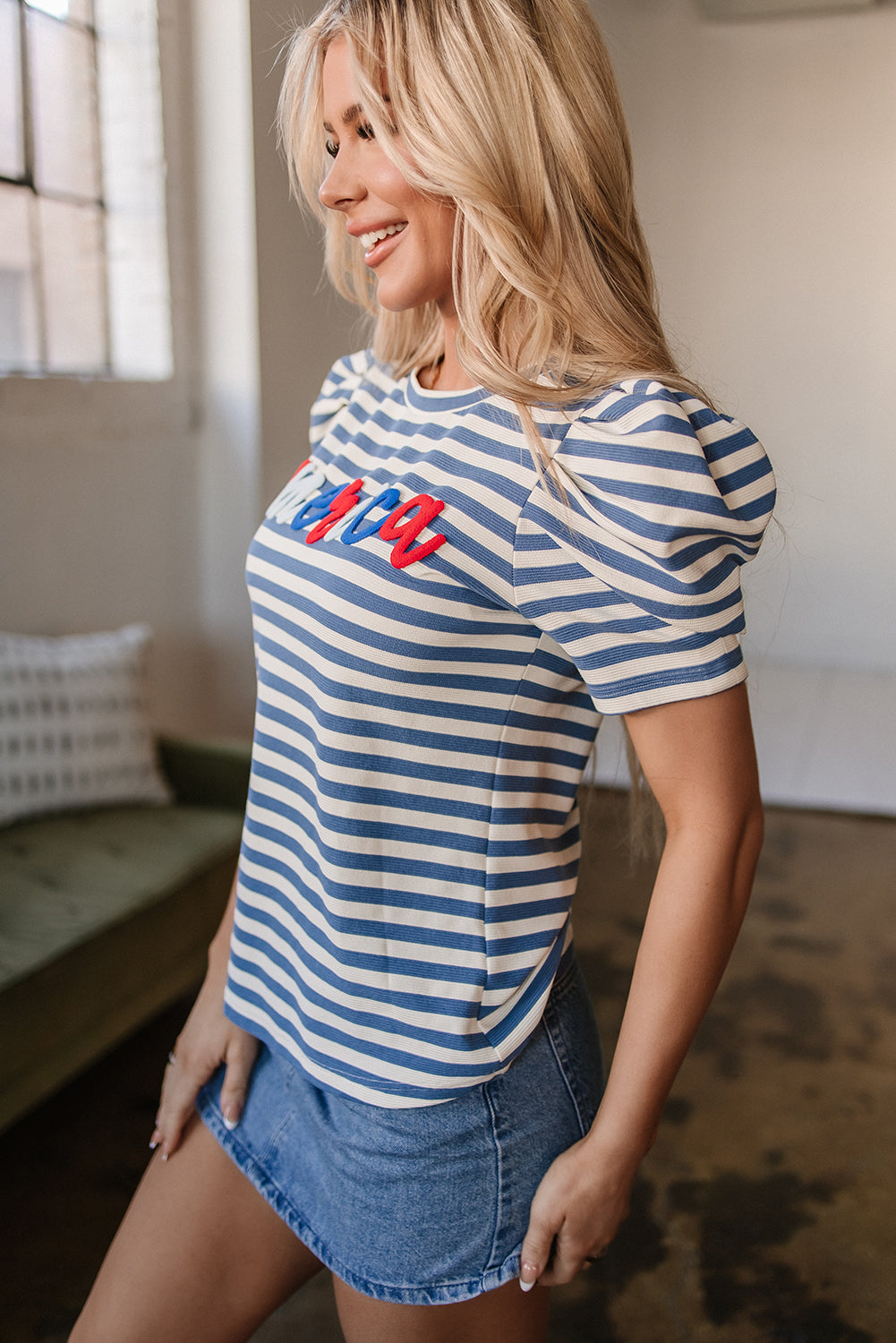 Threaded Pear America Graphic Puff Sleeve Top