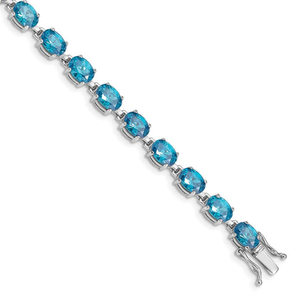 4.75 Ct Oval Swiss Blue Topaz Prong Sterling Silver Tennis Bracelet