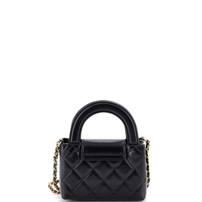 Kelly Top Handle Shopping Bag Quilted Shiny Aged Calfskin Nano
