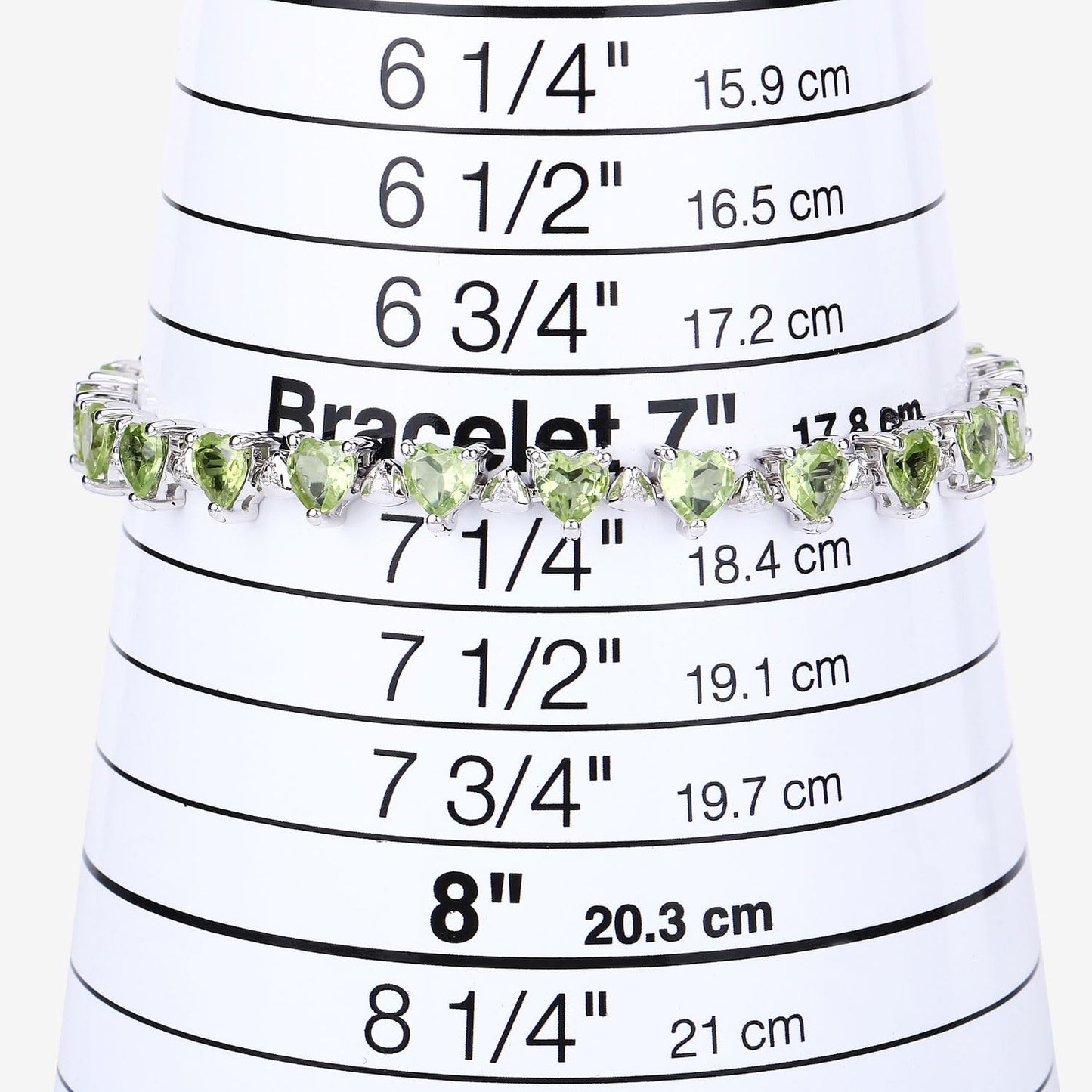 Heart Green Peridot & Diamond Prong Silver Box Clasp Tennis Bracelet