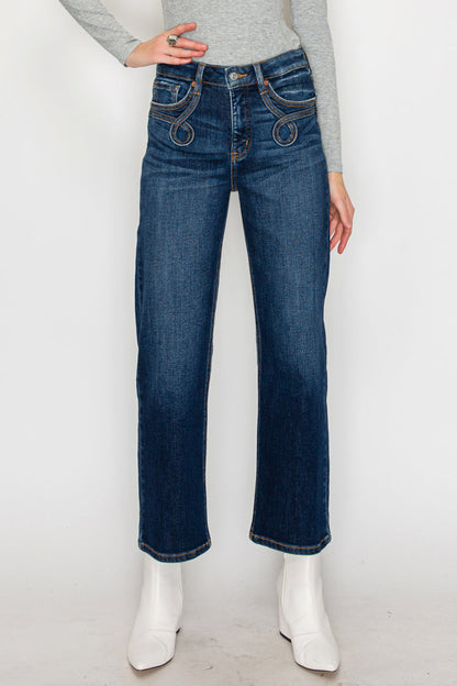 Tummy Control Western High Rise Straight Leg Jeans