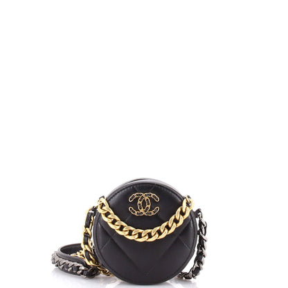 19 Round Clutch with Chain Quilted Leather