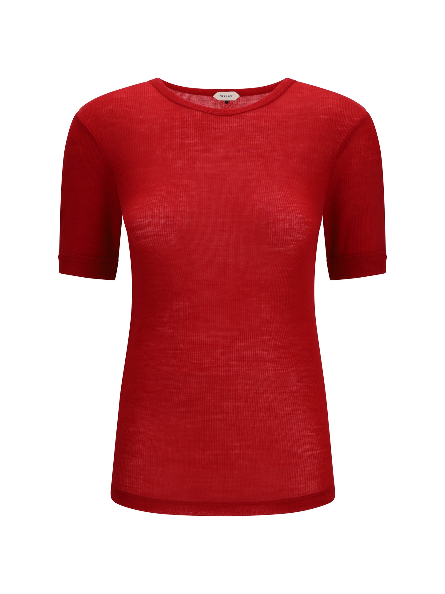 Ribbed Knit T-Shirt Lipstick Red