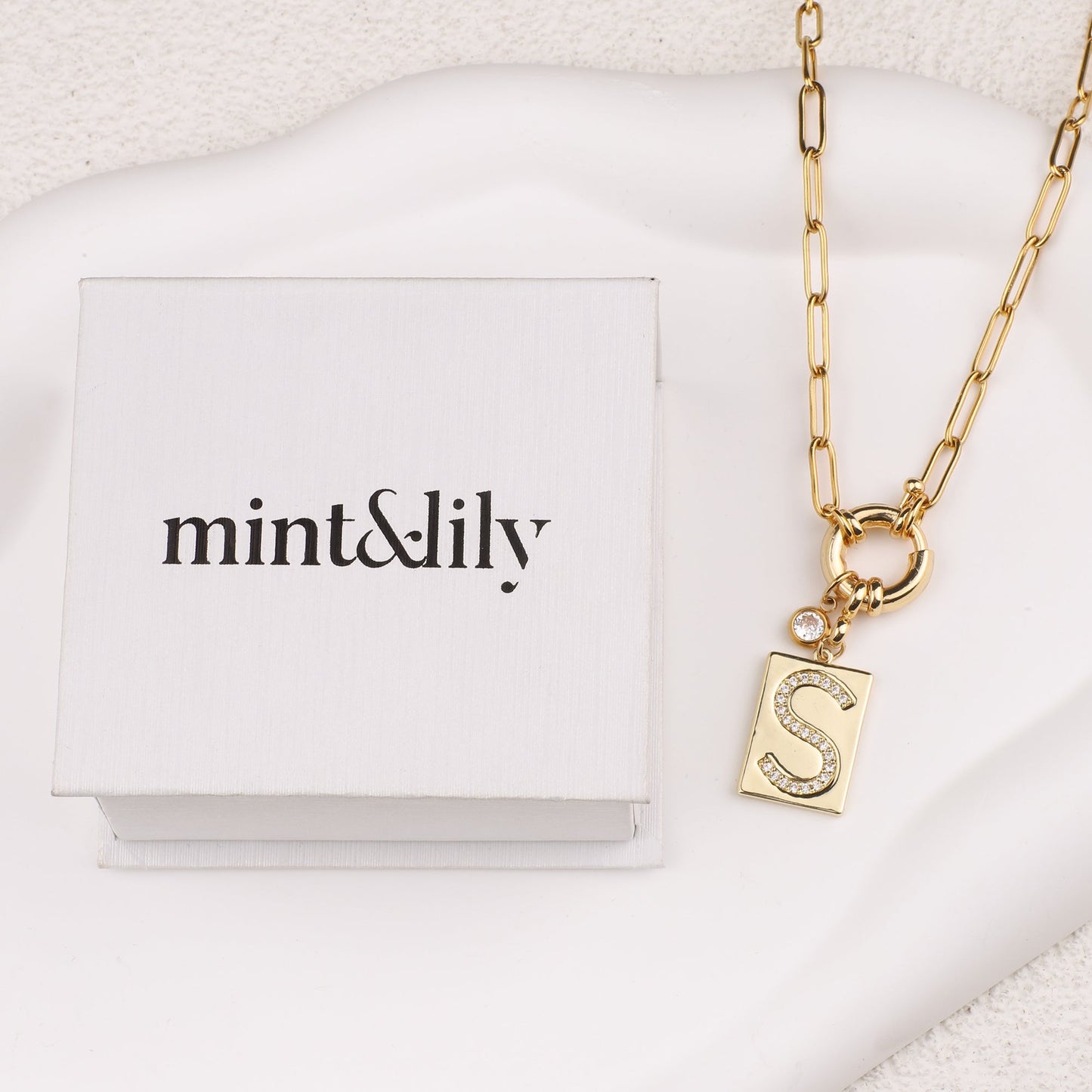 Mint & Lily Pave Initial Pendant Necklace with Paperclip Chain