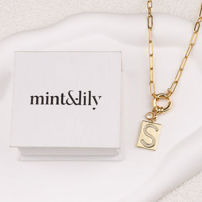 Mint & Lily Pave Initial Pendant Necklace with Paperclip Chain