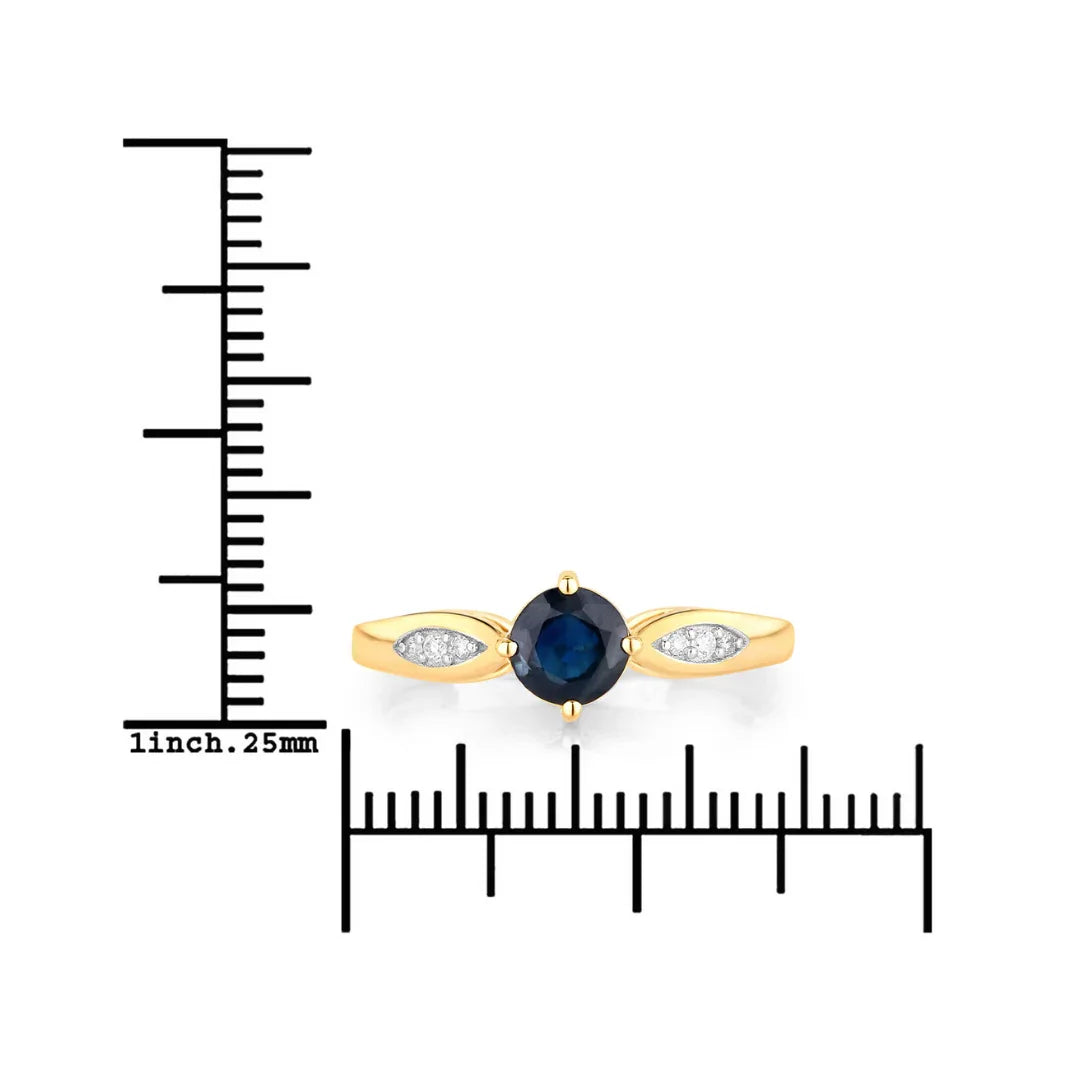 0.85 Ct Round Blue Sapphire & Diamond Prong 10k Gold Cocktail Ring