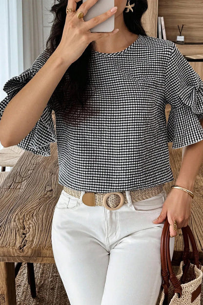 Threaded Pear Carolina Ruffled Half Sleeve Blouse