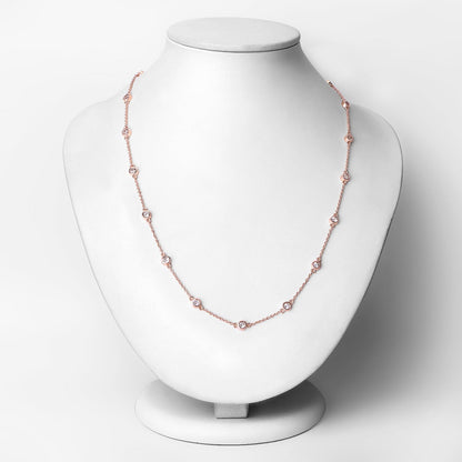 Round Peach Morganite 18K Rose Gold Plated Silver By The Yard Necklace