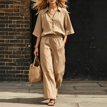 Short-Sleeve Shirt & Loose Pants Set – Casual Two-Piece