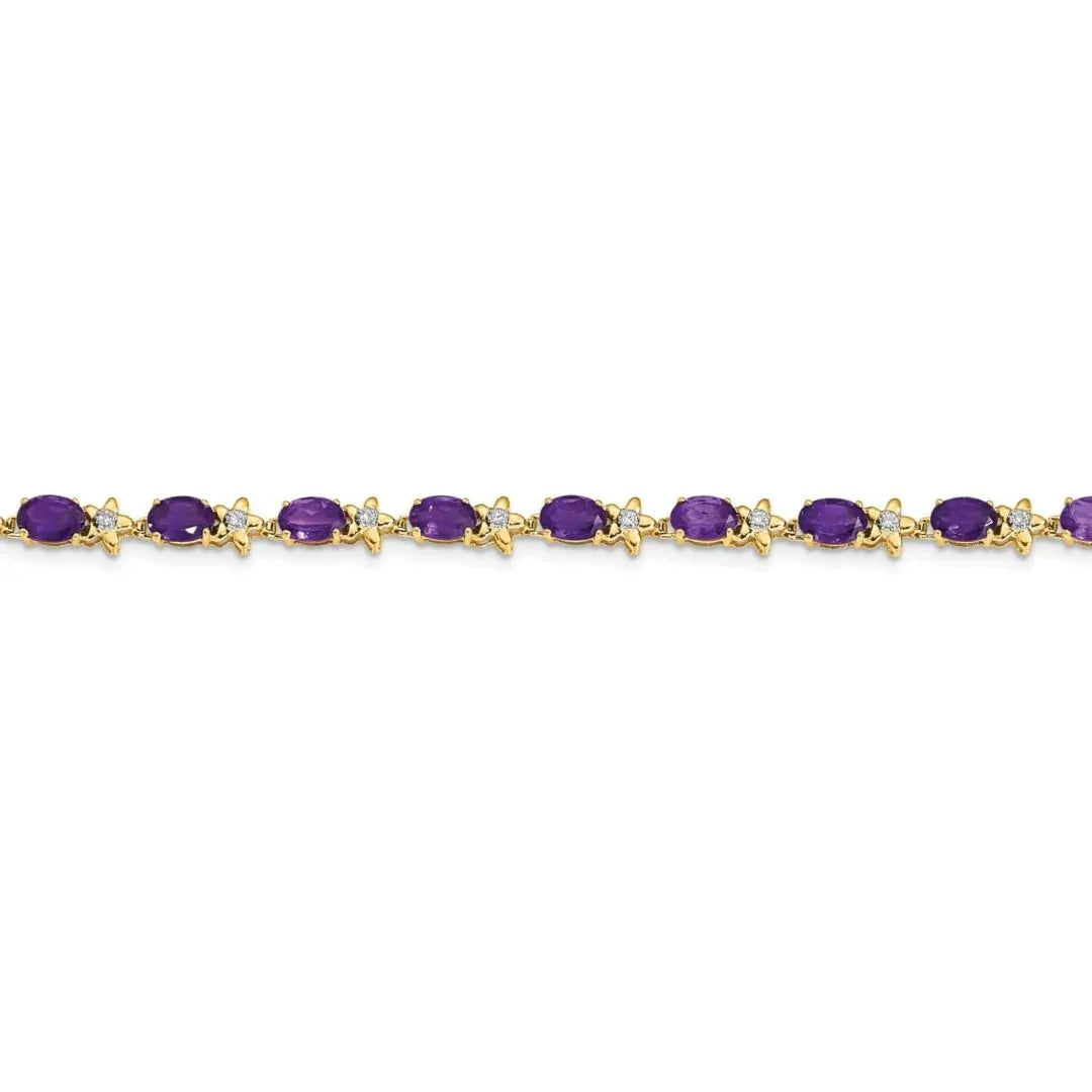 Genuine Purple Amethyst 14K Gold Floral Bracelet