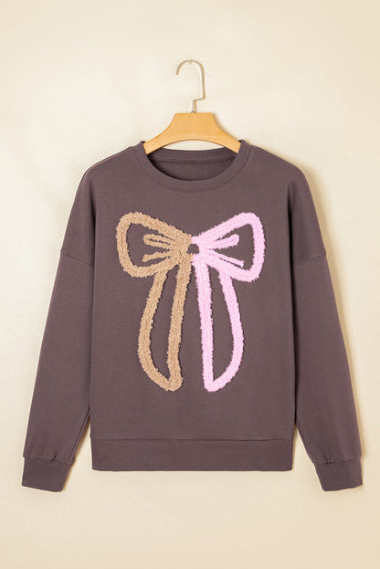 Threaded Pear Callie Terry Bow Pattern Drop Shoulder Sweatshirt