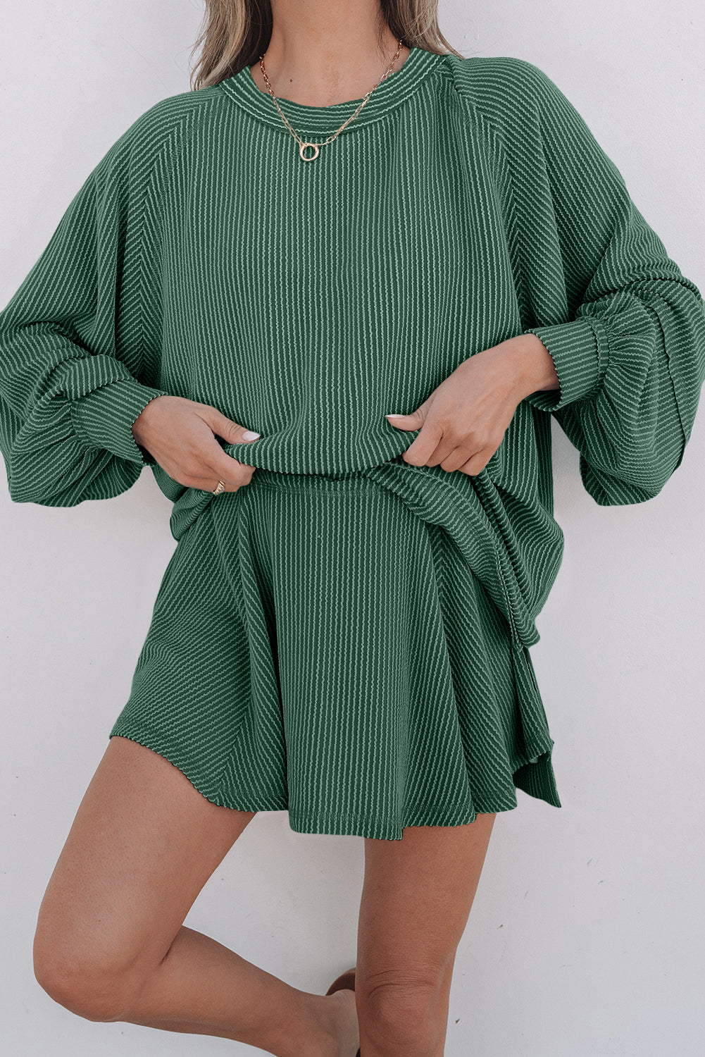 Threaded Pear Scarlett Corded Lantern Sleeve Top