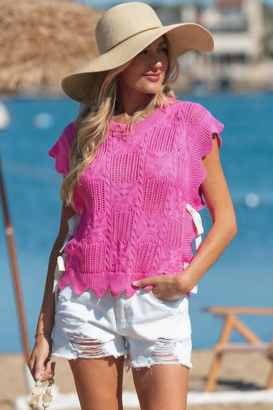 Threaded Pear Ainara Trim Short Sleeve Sweater