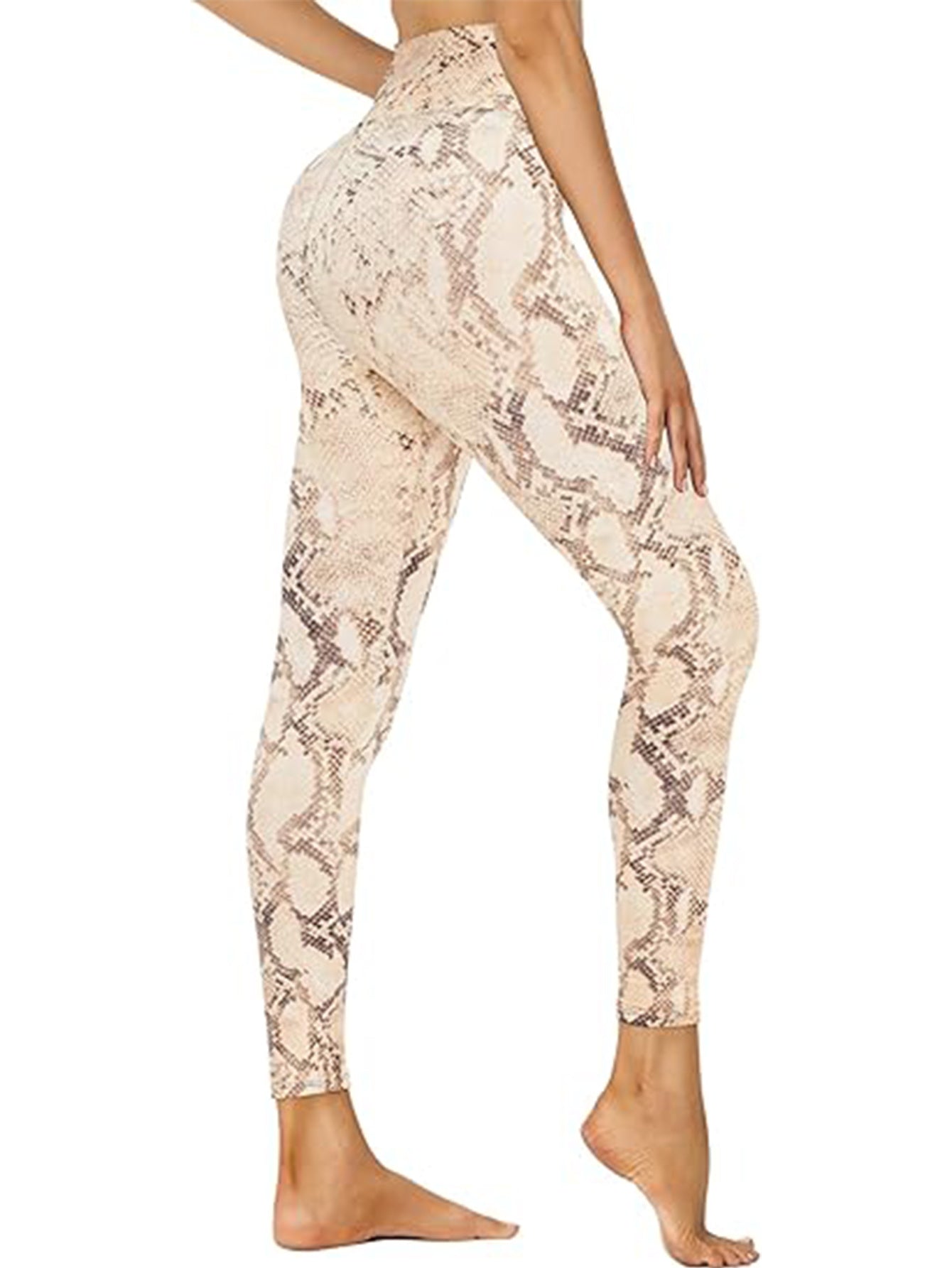 Cropped High-Waisted Leggings – Snake Print Workout Pants