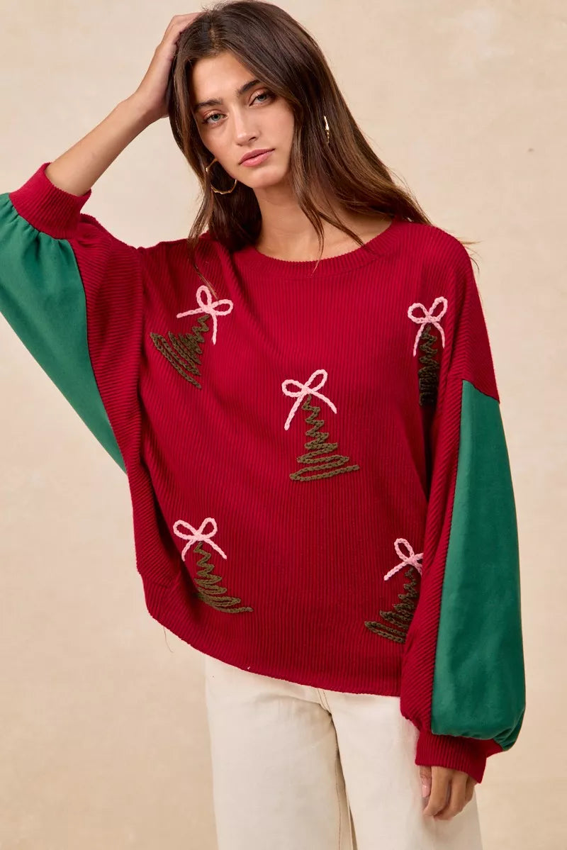 BiBi Christmas Theme Tree Embroidered Sweater