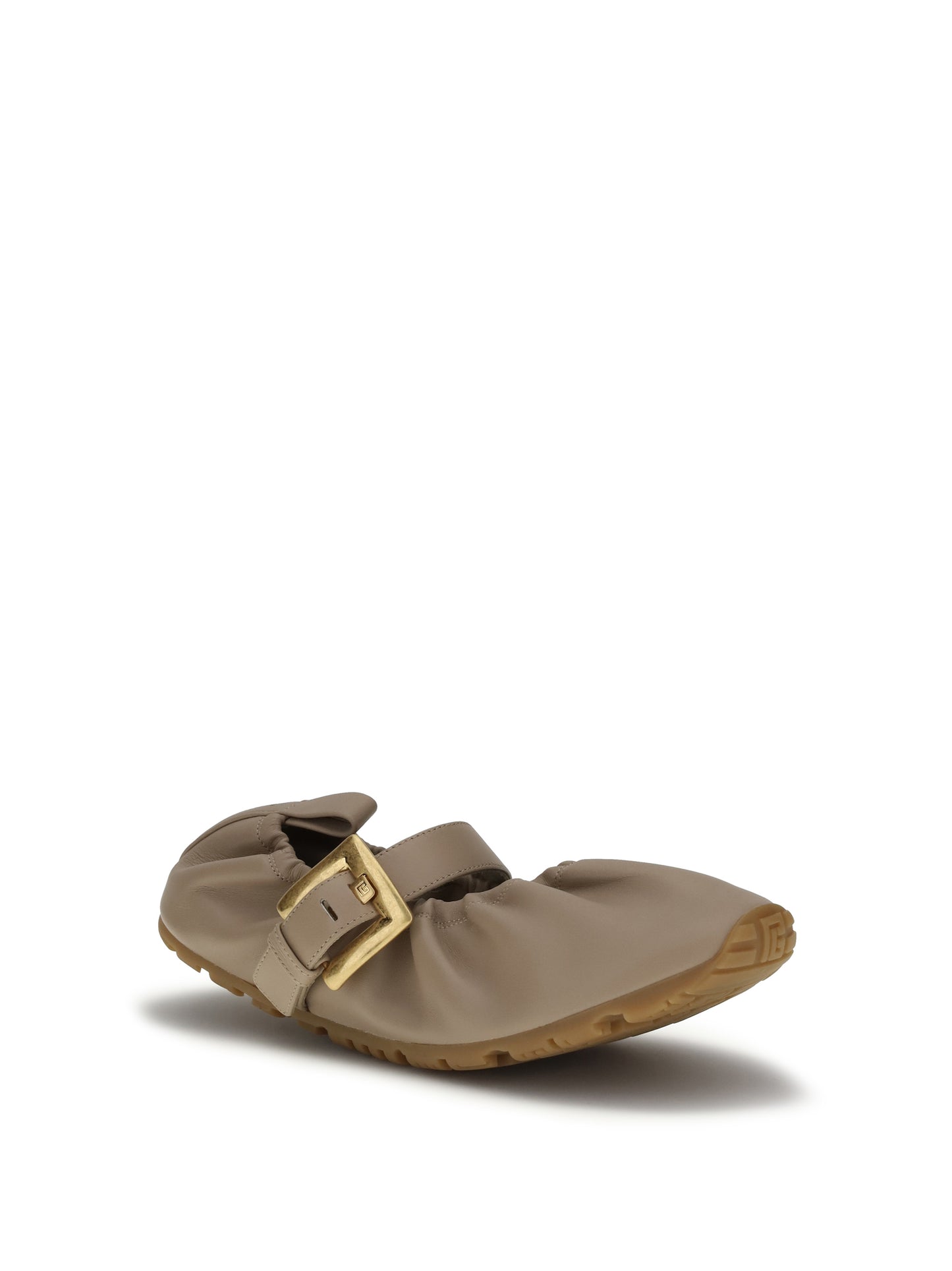 Ballerina Flats Buckle Strap Calf Leather Beige
