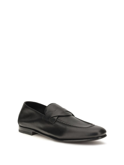 Loafers Gigi Woven Strap Black Calf Leather