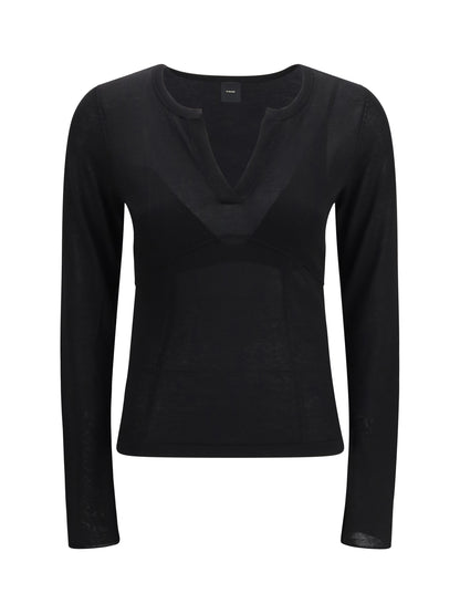 Sweater V-Open Neckline Black Limousine
