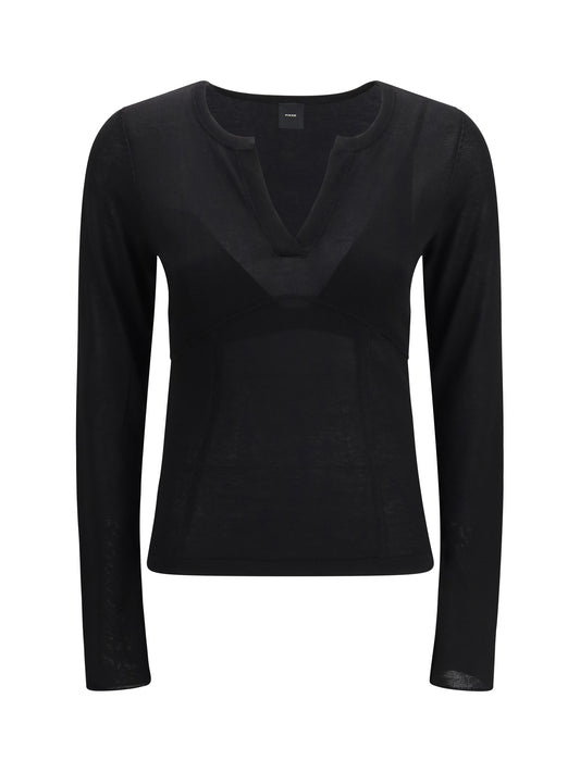 Sweater V-Open Neckline Black Limousine