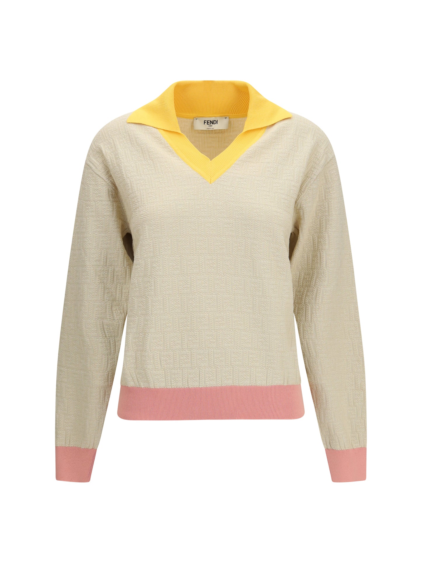 Cotton-Silk Sweater With FF Logo Ecru