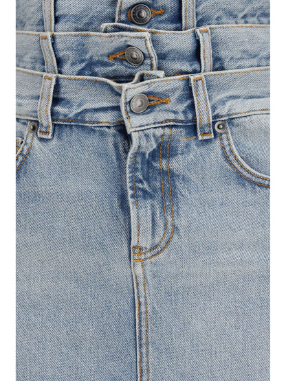 Midi Denim Skirt Triple-Layer Light Blue