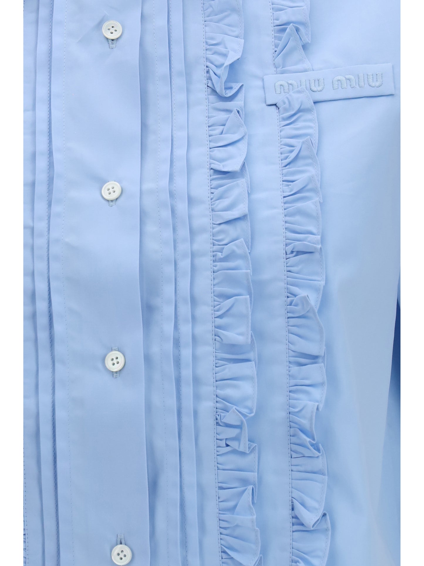 Shirt Poplin Ruffle Light Blue