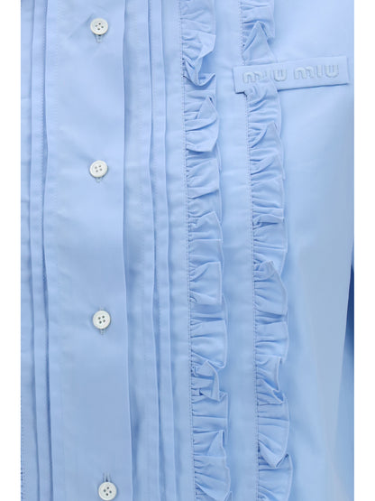 Shirt Poplin Ruffle Light Blue
