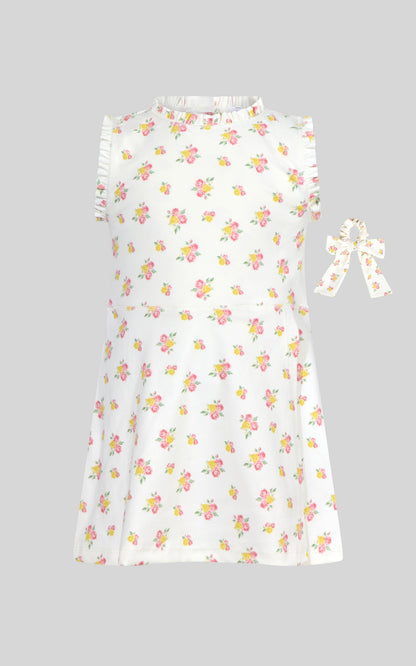 Toddler Girls Ruffle Dress & 3" Short & Bow Scrunchie