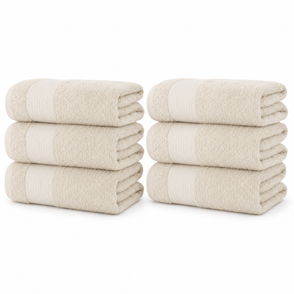 6-Pack 100% Cotton Bath Towel Set – 27 x 52 Inch Soft, Absorbent & Quick-Dry Towels