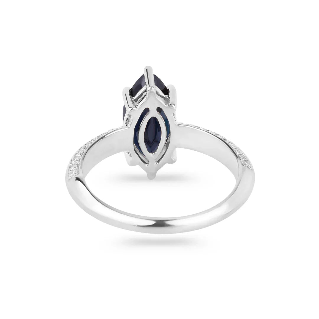 2.10 Ct Marquise Blue Sapphire & Lab Grown Diamond Prong 10K Gold Pave Bridge Ring