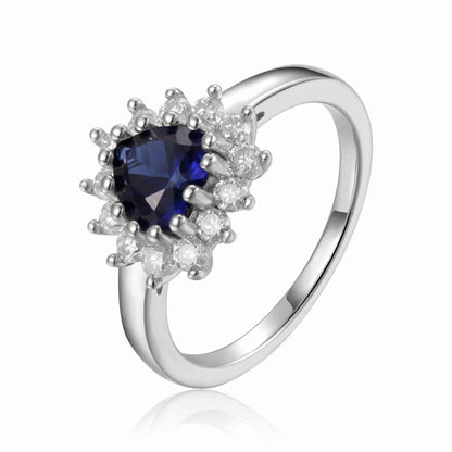 1.22 Heart Created Blue Sapphire and White Topaz Halo Ring