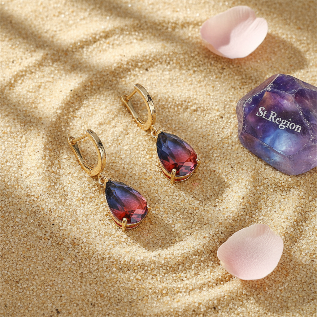 Blue & Red Crystal Teardrop Leverback Earrings