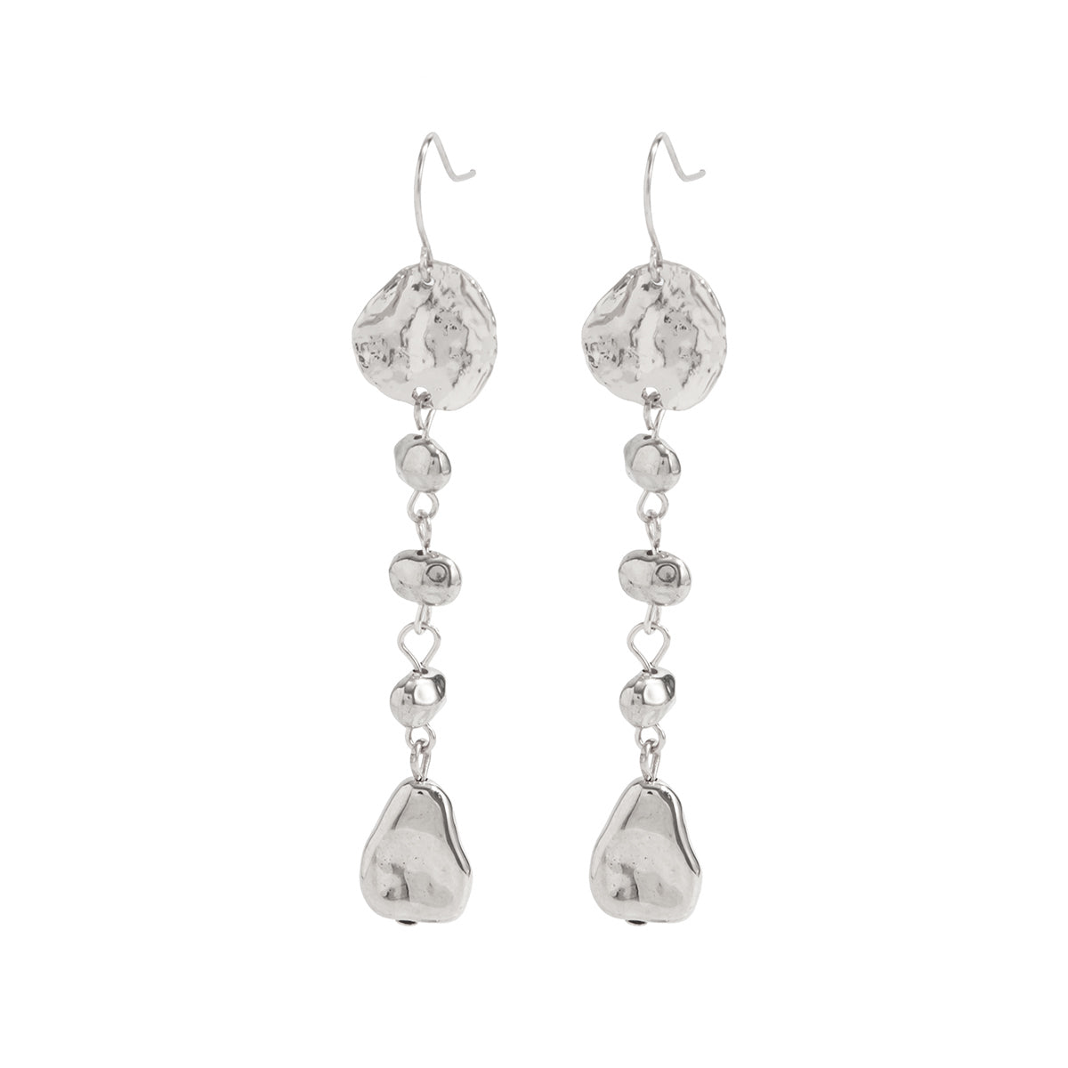 Silvertone Irregular Beads Drop Dangle Earrings