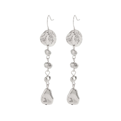 Silvertone Irregular Beads Drop Dangle Earrings