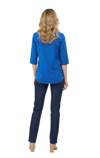 Womens Regular Fit 3/4 Sleeve Button Down Collared Camp Shirt