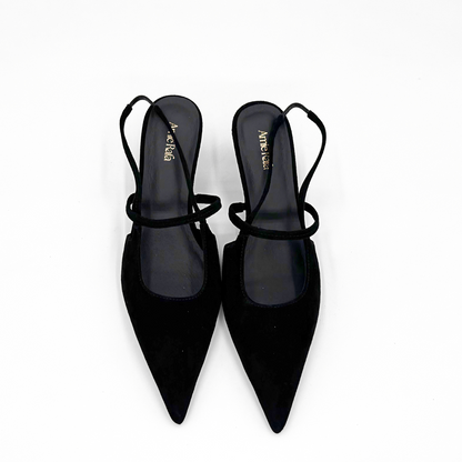 Connie Slingback Suede Heels - Black