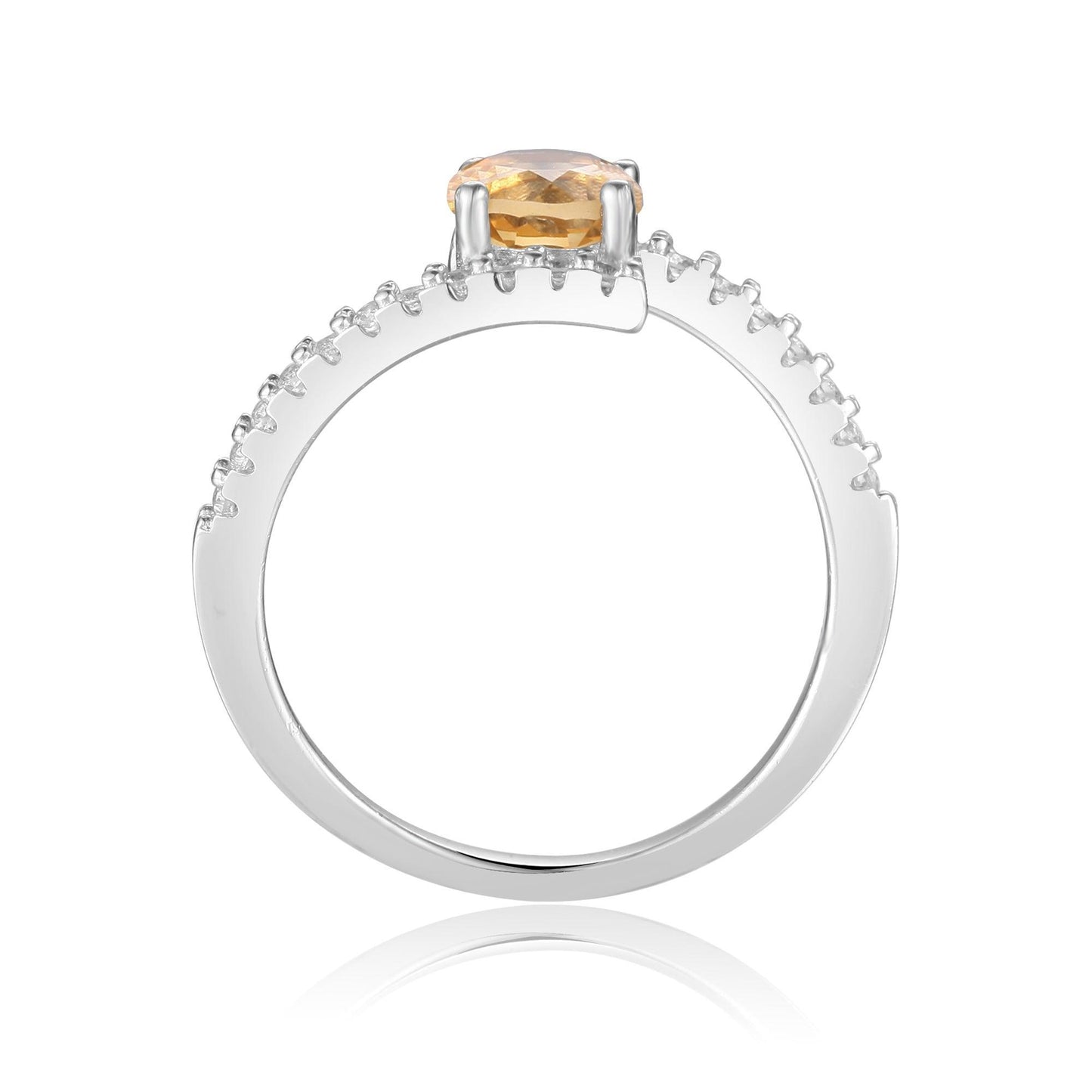 1.11 Ct Square Yellow Citrine and Moissanite Prong Silver Cocktail Ring