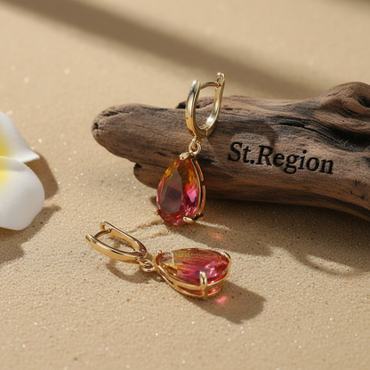 Yellow & Red Crystal Teardrop Leverback Earrings
