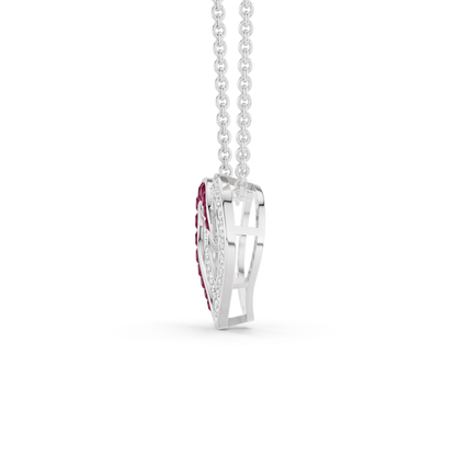 0.64 cttw Round Red Ruby and Lab Grown Diamond 14K Gold Pave Open Heart Pendant Necklace