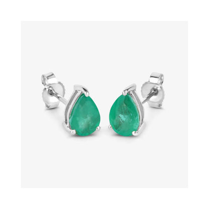 1.30 Ct Pear Green Zambian Emerald Prong 10k Gold Teardrop Stud Earrings
