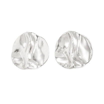 Silvertone Hammered Round Statement Earrings