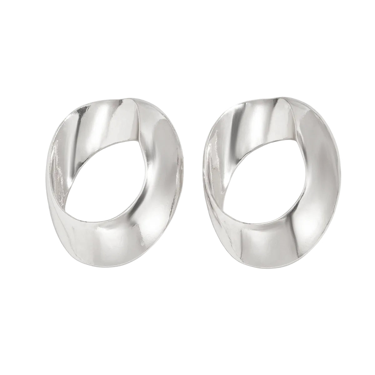Silvertone Open Oval Statement Earrings
